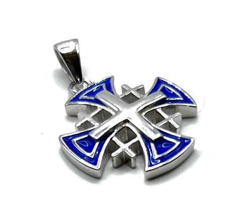 Sterling Silver Enamel Solid Jerusalem Cross Pendant